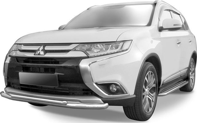 Защита Slitkoff переднего бампера d57+d42 (двойная) для Mitsubishi Outlander III 2015-2026. Артикул MOUT15-002