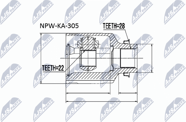 Шрус внутренний (граната) NTY передний правый для Kia Sephia I 1996-1997. Артикул NPW-KA-305