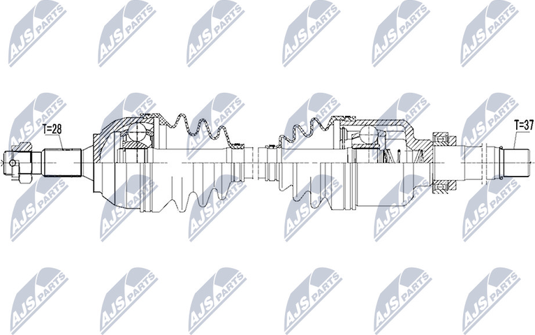 Полуось (привод в сборе, приводной вал) NTY. Артикул NPW-PE-041