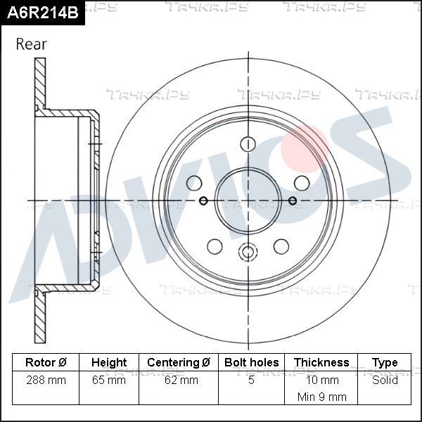 Тормозной диск Advics для Toyota Harrier I (XU10) 1997-2003. Артикул A6R214B