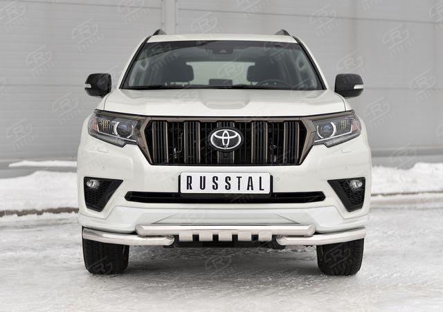 Защита RusStal переднего бампера d63 секции-d63 уголки и клыки для Toyota Land Cruiser Prado 150 Black Onyx 2020-2026. Артикул LCPZ-003548