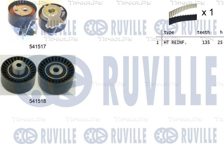 Ремень ГРМ с роликами (комплект) Ruville для Peugeot 207 I 2006-2013. Артикул 550287