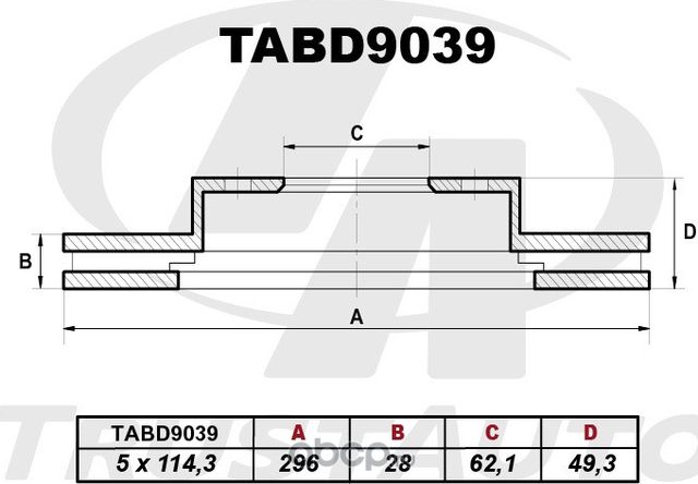 ТОРМОЗНОЙ ДИСК (Trustauto). Артикул TABD9039