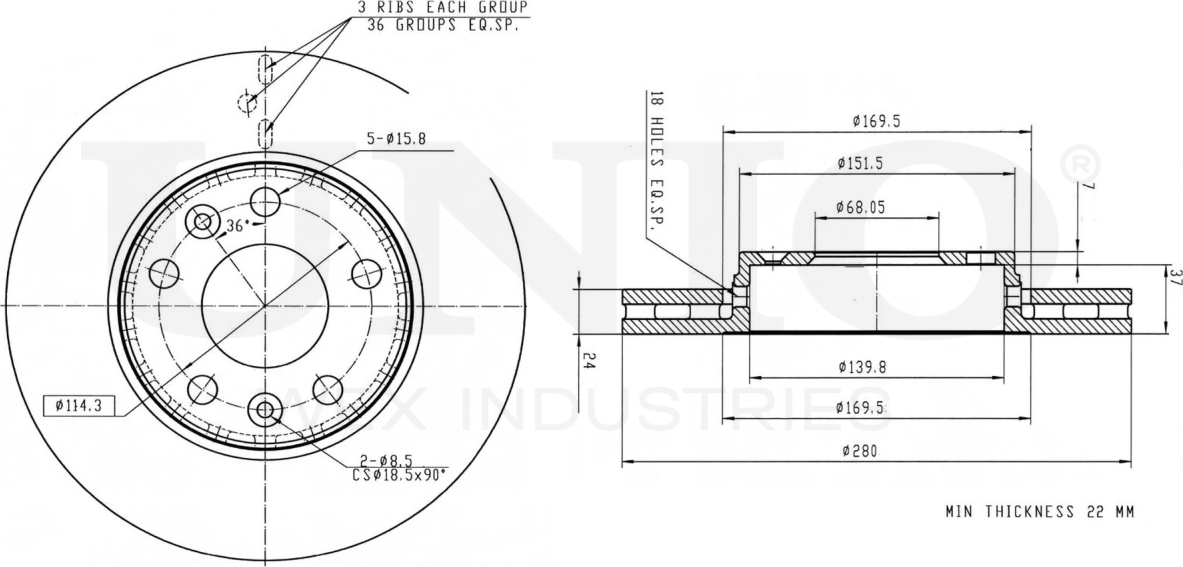 Диск тормозной (Unio). Артикул BRD-20016
