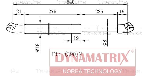 Амортизатор (упор) багажника Dynamatrix. Артикул DGS016990