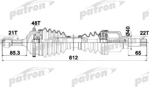 Полуось (привод в сборе, приводной вал) Patron. Артикул PDS1381