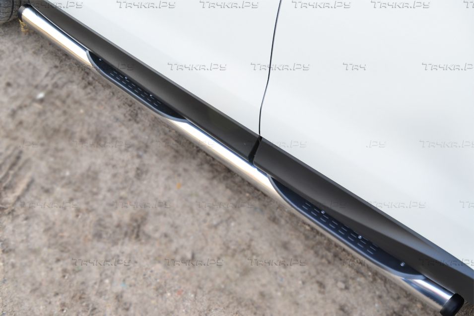 Защита порогов RusStal труба d76 с накладкой (вариант 2) для Subaru Forester IV 2013-2026. Артикул SUFT-0016002