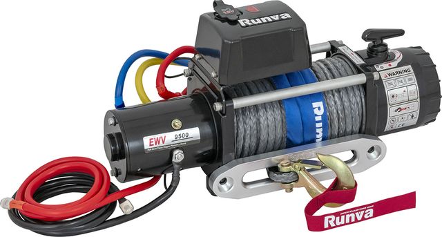 Лебёдка электрическая 12V Runva 9500 lbs 4350 кг (синтетический трос). Артикул EWV9500SSR