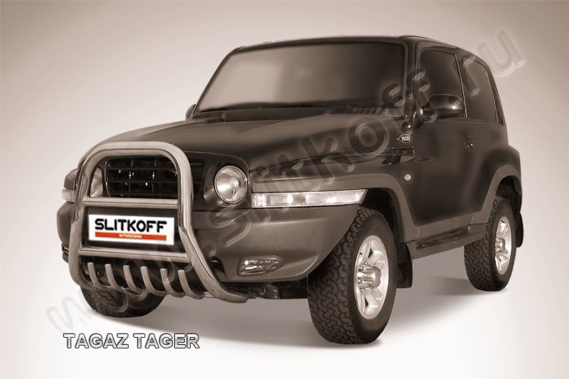 Кенгурятник Slitkoff d76 высокий с защитой картера для ТагАЗ Tager 3-дв. 2008-2026. Артикул z