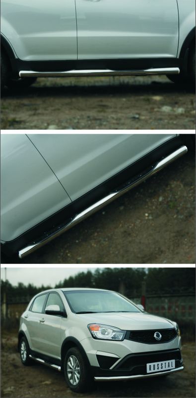 Защита порогов RusStal труба d76 с накладкой (вариант 3) для SsangYong Actyon II 2014-2026. Артикул SYAT-0019763
