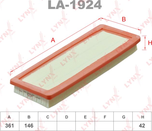 Воздушный фильтр LYNXauto. Артикул LA-1924