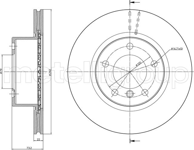 Тормозной диск Metelli передний для BMW 1 I (E81/E82/E87/E88) 2004-2011. Артикул 23-0811C