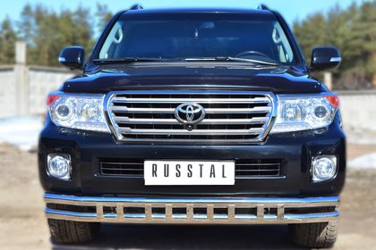 Защита RusStal переднего бампера d63/63 (секции) c декорацией для Toyota Land Cruiser 200 2012-2015. Артикул TLCZ-001640