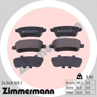 Тормозные колодки Zimmermann задние для Fiat Croma II 2005-2011. Артикул 24348.160.1