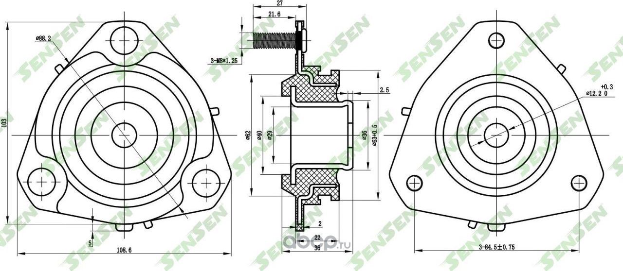ОПОРА АМОРТИЗАТОРА ПЕРЕДНЕГО FORD FIESTA, MAZDA 2 1.25-1.6/1.4TDCI 01 (Sensen). Артикул M61122