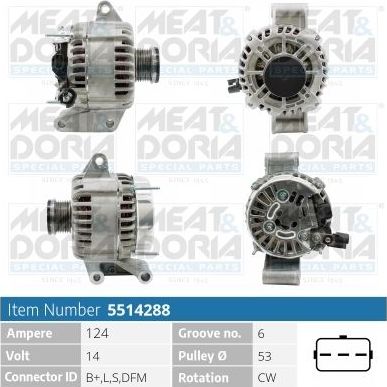 Генератор Meat & Doria для Ford Mondeo III 2000-2007. Артикул 5514288