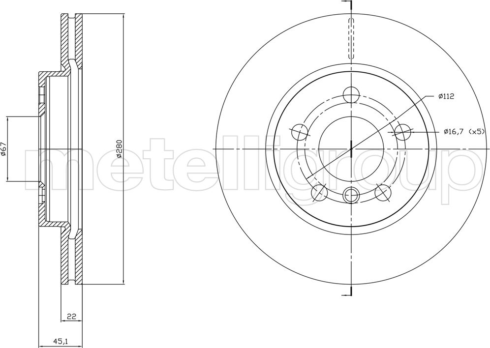 Тормозной диск Metelli передний для MINI Hatch III (F55/F56) 2014-2026. Артикул 23-1770C