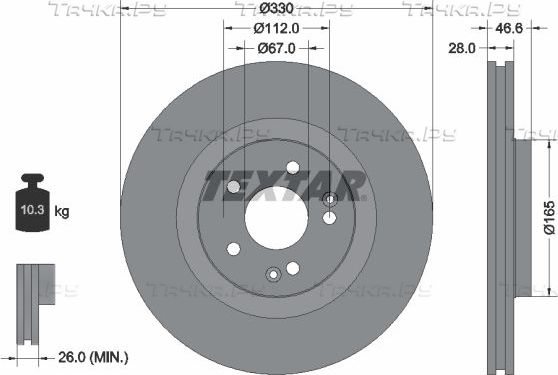 Тормозной диск Textar Pro+ передний для Mercedes-Benz CLK-Класс II (C209, A209) 2005-2010. Артикул 92151005
