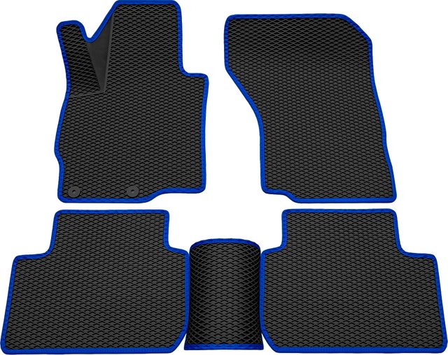 Коврики Rezkon 3D EVA ромб резиновые для салона Mitsubishi Outlander III 2012-2026 Синий кант. Артикул 9224015103
