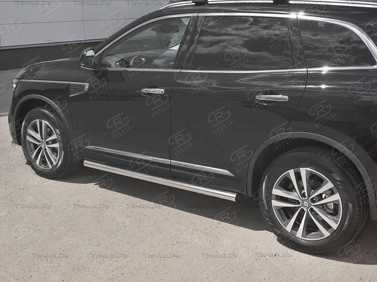 Защита порогов RusStal труба d63 (вариант 2) для Renault Koleos II 2016-2026. Артикул RKT-0029722