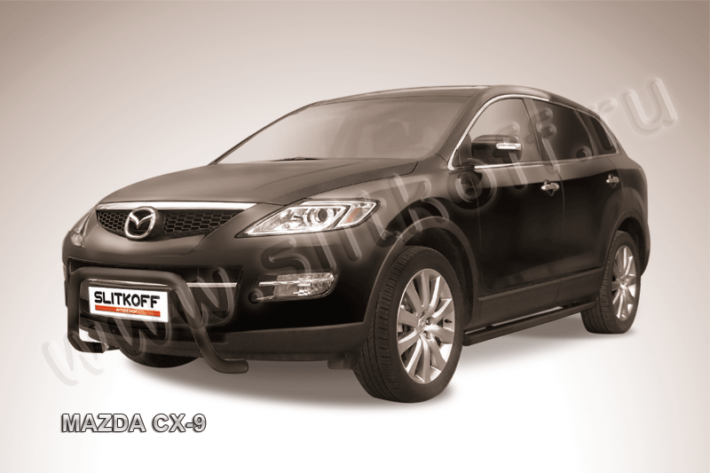 Кенгурятник Slitkoff d57 низкий мини ЧЕРНЫЙ матовый для Mazda CX-9 2007-2013. Артикул MZCX9002B
