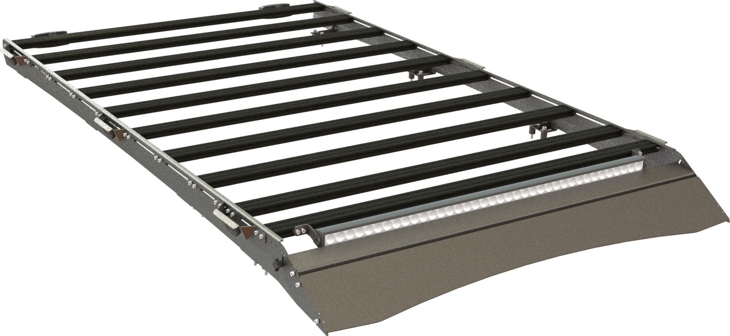 Экспедиционный багажник STC для Toyota Land Cruiser 200 2007-2021 шторка, дальний, рабочий и задний свет. Артикул STC-TLC200-TR1-L1L2L3