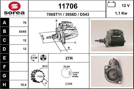 Стартер EAI для Volkswagen Sharan I 1995-2010. Артикул 11706