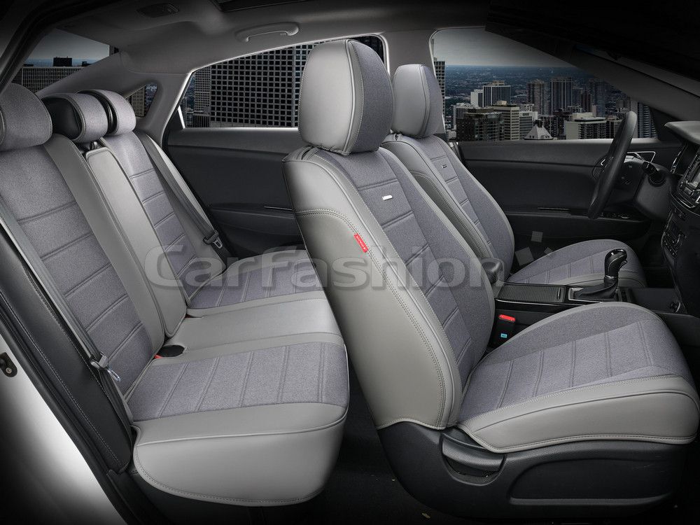 Чехлы универсальные каркасные CarFashion 5D Mayer Plus на сидения авто, цвет Темно-серый/Темно-серый/Серый. Артикул 27007