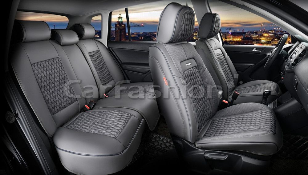 Чехлы универсальные каркасные CarFashion 5D Titan Plus на сидения авто, цвет Серый/Серый/Серый/Серый. Артикул 27242