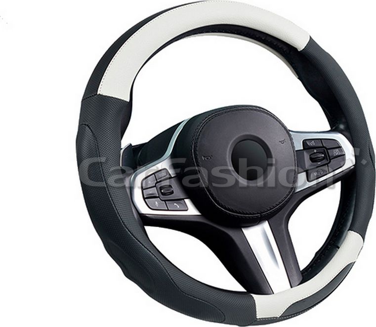 Оплётка на руль CarFashion Laredo (размер M, экокожа, цвет ЧЕРНЫЙ/БЕЛЫЙ). Артикул 31642
