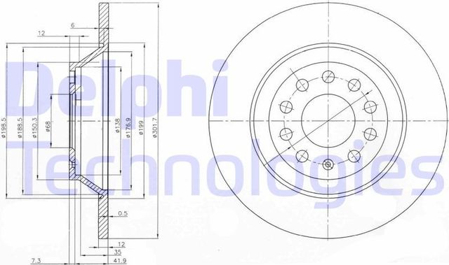 Тормозной диск Delphi задний для Audi A6 II (C5) 2004-2005. Артикул BG3956