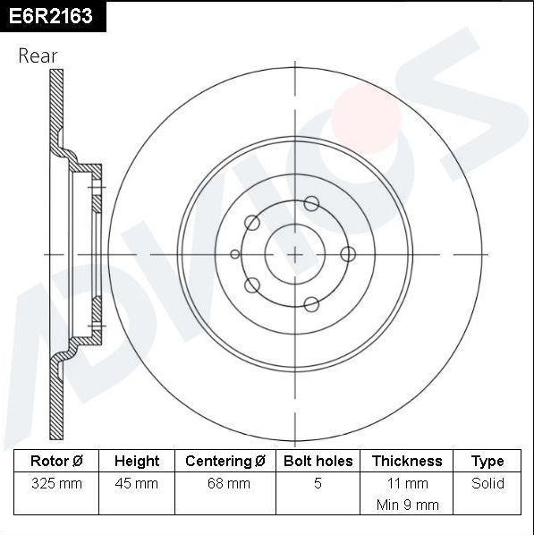 Тормозной диск Advics задний для Mazda CX-9 II 2016-2026. Артикул E6R2163