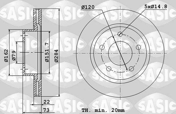 Тормозной диск Sasic передний для BMW 1 I (E81/E82/E87/E88) 2004-2011. Артикул 6106048
