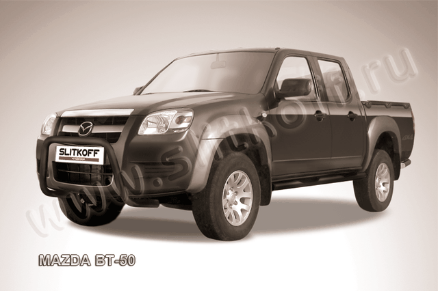 Кенгурятник Slitkoff d57 низкий мини ЧЕРНЫЙ матовый для Mazda BT-50 I 2006-2011. Артикул MZB006B