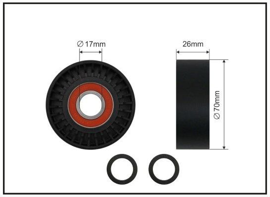 Натяжной ролик (натяжитель) приводного поликлинового ремня Caffaro (полимерный материал). Артикул 01-86