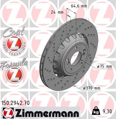 Тормозной диск Zimmermann Formula Z Coat Z задний левый для BMW 3 VI (F3x) 2014-2018. Артикул 150.2942.70