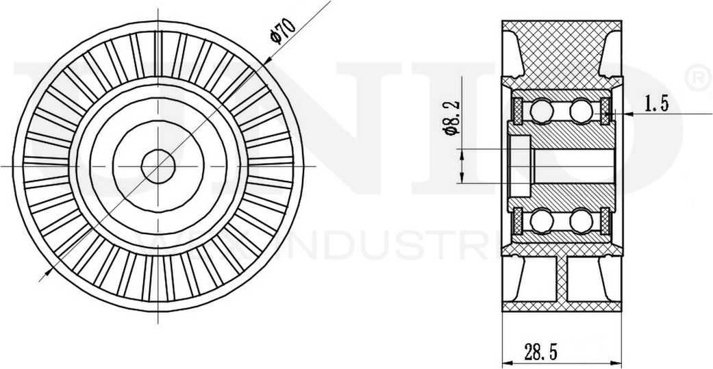 Ролик поликлинового ремня направляющий (Unio). Артикул TNS-10076