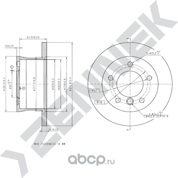 Диск тормозной задний MERCEDES W463 90-18 VW LT 96-06 (Zennek). Артикул DBD0044