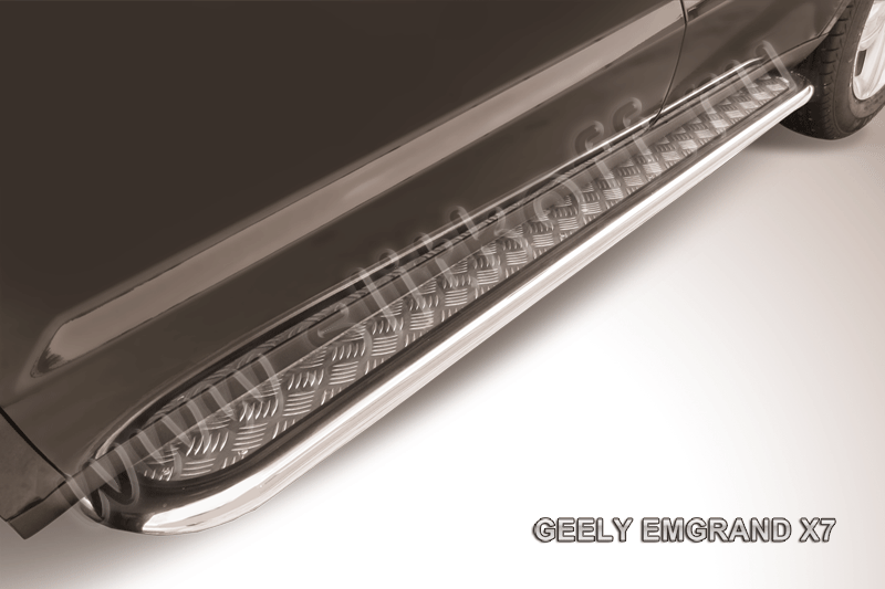 Пороги Slitkoff d57 с листом для Geely Emgrand X7 2011-2016. Артикул GEX7010