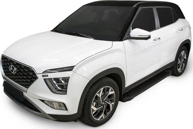 Пороги алюминиевые Rival Black для Hyundai Creta II 2021-2025. Артикул F173ALB.2314.1