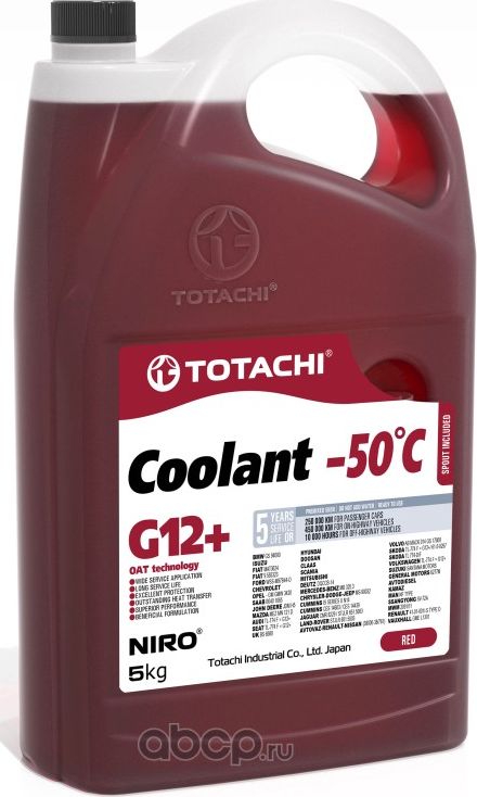 Антифриз готовый раствор NIRO COOLANT G12+ -50C красный 5кг (Totachi). Артикул 44805