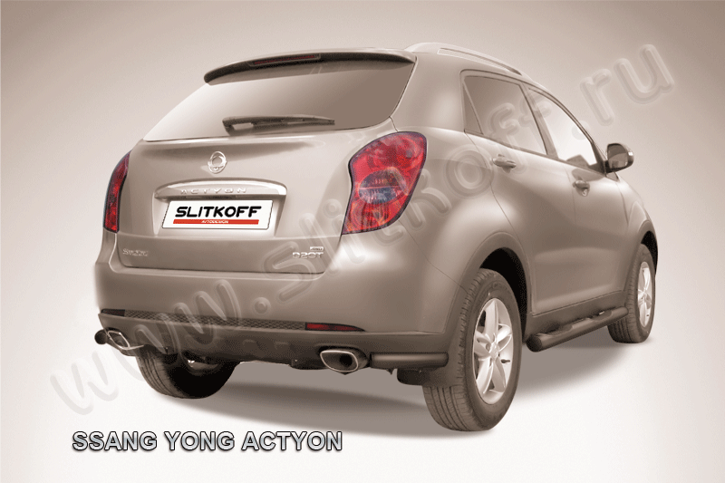 Защита Slitkoff задняя уголки d57 для SsangYong Actyon II 2010-2013 Черная. Артикул SYA012B