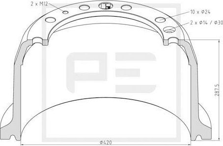 Тормозной барабан PE Automotive. Артикул 106.083-00A