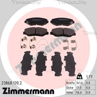 Тормозные колодки Zimmermann передние для Honda CR-V II 2001-2007. Артикул 23868.170.2