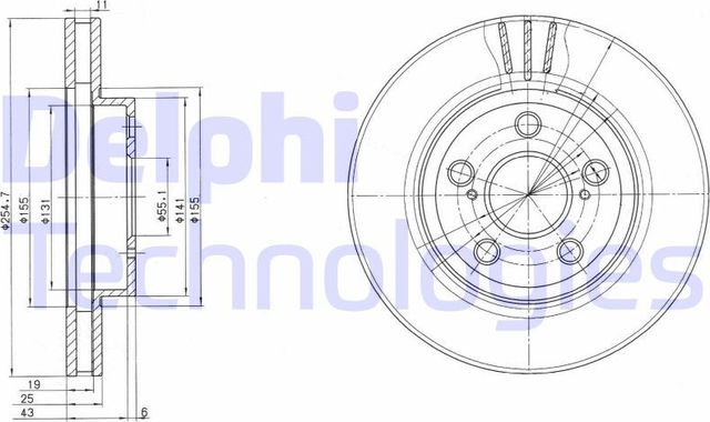 Тормозной диск Delphi передний для Volvo V40 Cross Country I 2012-2019. Артикул BG3868C
