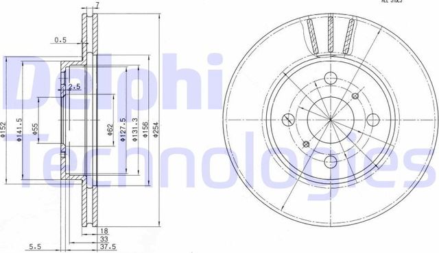 Тормозной диск Delphi передний для Toyota Paseo II (L50) 1996-1998. Артикул BG3414