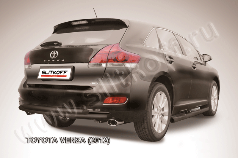 Защита Slitkoff заднего бампера d57/57 двойная радиусная ЧЕРНАЯ матовая для Toyota Venza 2012-2026. Артикул TVEN011B