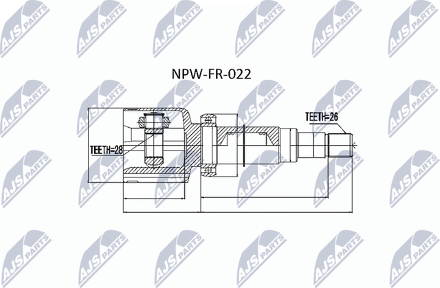Шрус наружный (граната) NTY передний левый для Ford Galaxy II 2006-2015. Артикул NPW-FR-022