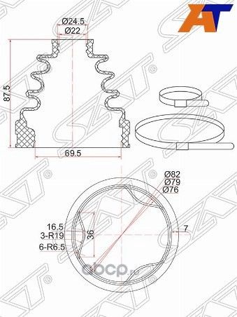 Пыльник шруса  2 хомута. резина (SAT). Артикул C1111T