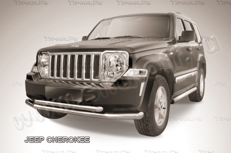 Защита Slitkoff переднего бампера d76/57 двойная ЧЕРНАЯ матовая для Jeep Cherokee KK (Cherokee в России, Liberty в США) 2012-2013. Артикул JCH12-001B